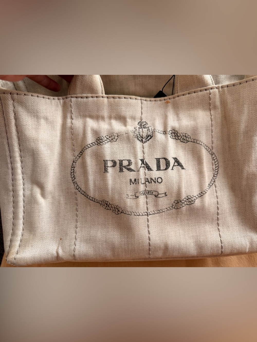 Authentic Project Prada Denim Tote with Gold Hardware